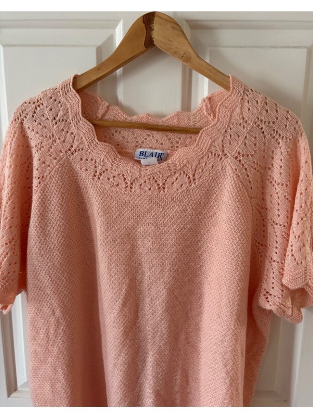 Vintage Blair Sweater Pink Peach Short Sleeve Scalloped Neck 2XL - Picture 3 of 6
